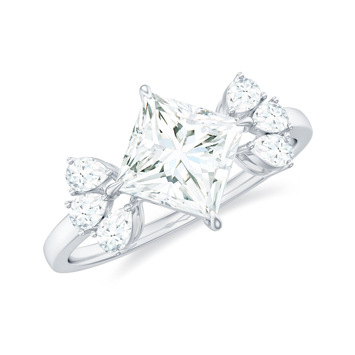 1.2 Carat Princess Cut Moissanite Cluster Engagement Ring