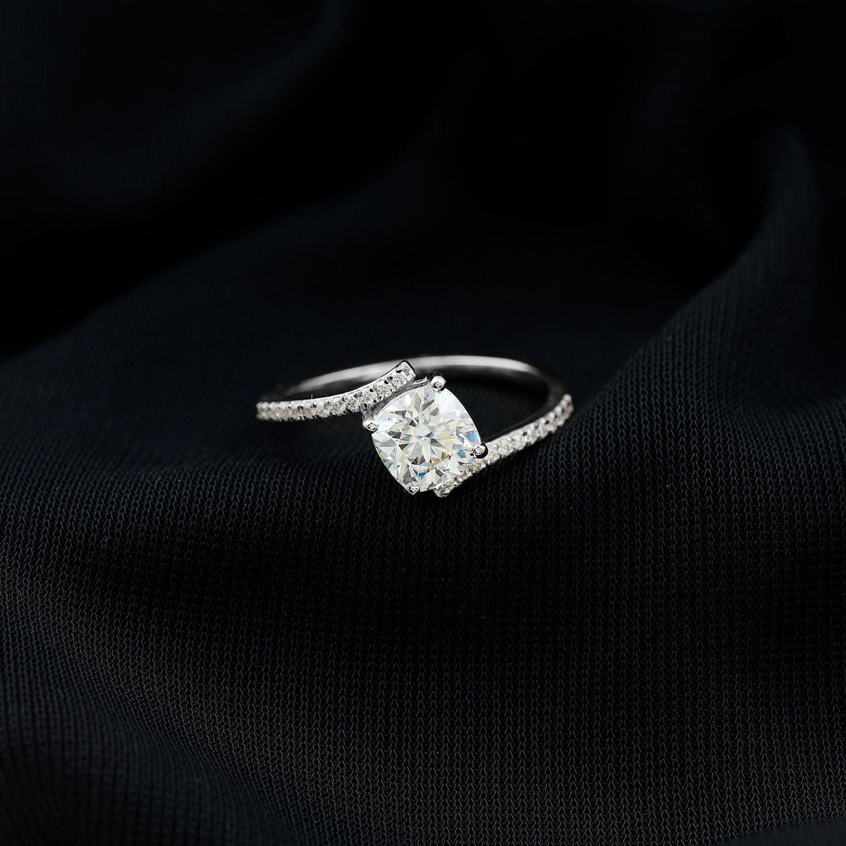 1.7 Carat Cushion Cut Solitaire Moissanite Bypass Engagement Ring