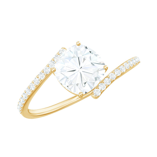 1.7 Carat Cushion Cut Solitaire Moissanite Bypass Engagement Ring