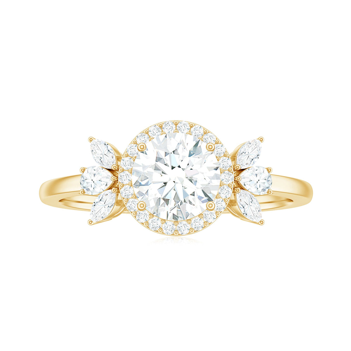 0.9 Carat Round Shape Moissanite Designer Halo Engagement Ring