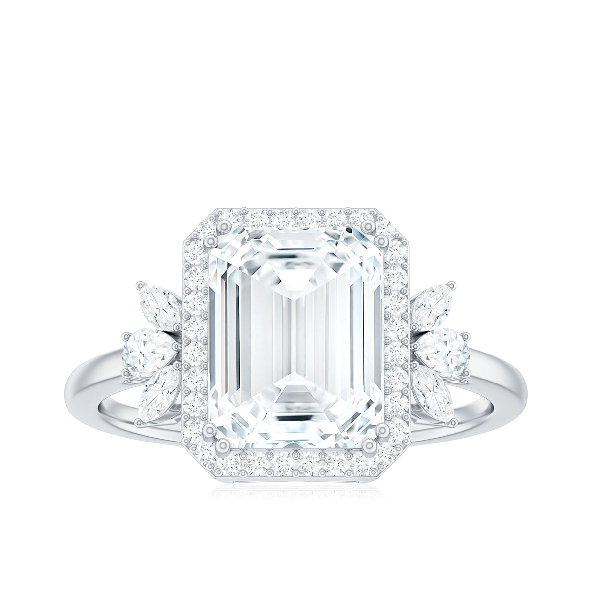 2.8 Carat Emerald Cut Certified Moissanite Statement Engagement Ring