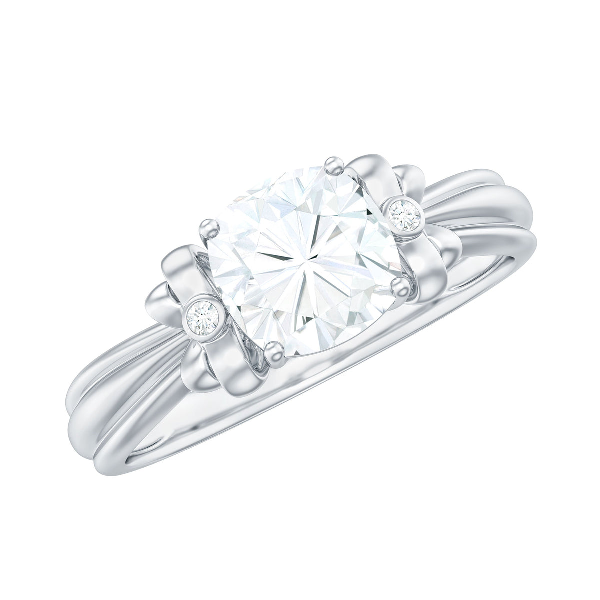 1.7 Carat Cushion Cut Moissanite Designer Solitaire Ring with Engraved Shank