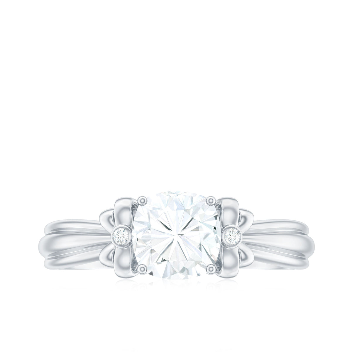 1.7 Carat Cushion Cut Moissanite Designer Solitaire Ring with Engraved Shank