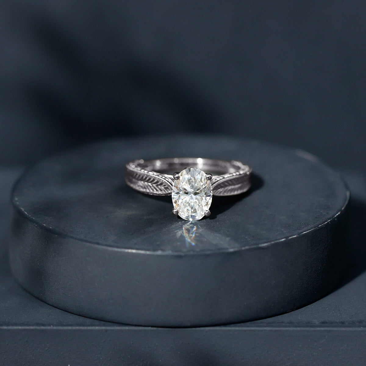1 Carat Solitaire Moissanite Oval Engagement Ring with Engraving