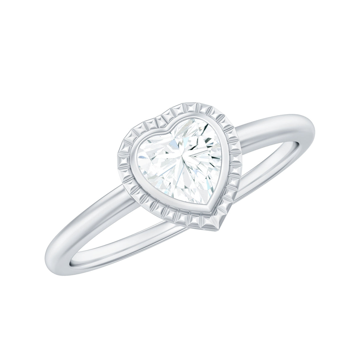 0.5 Carat Moissanite Heart Promise Ring in Bezel Setting