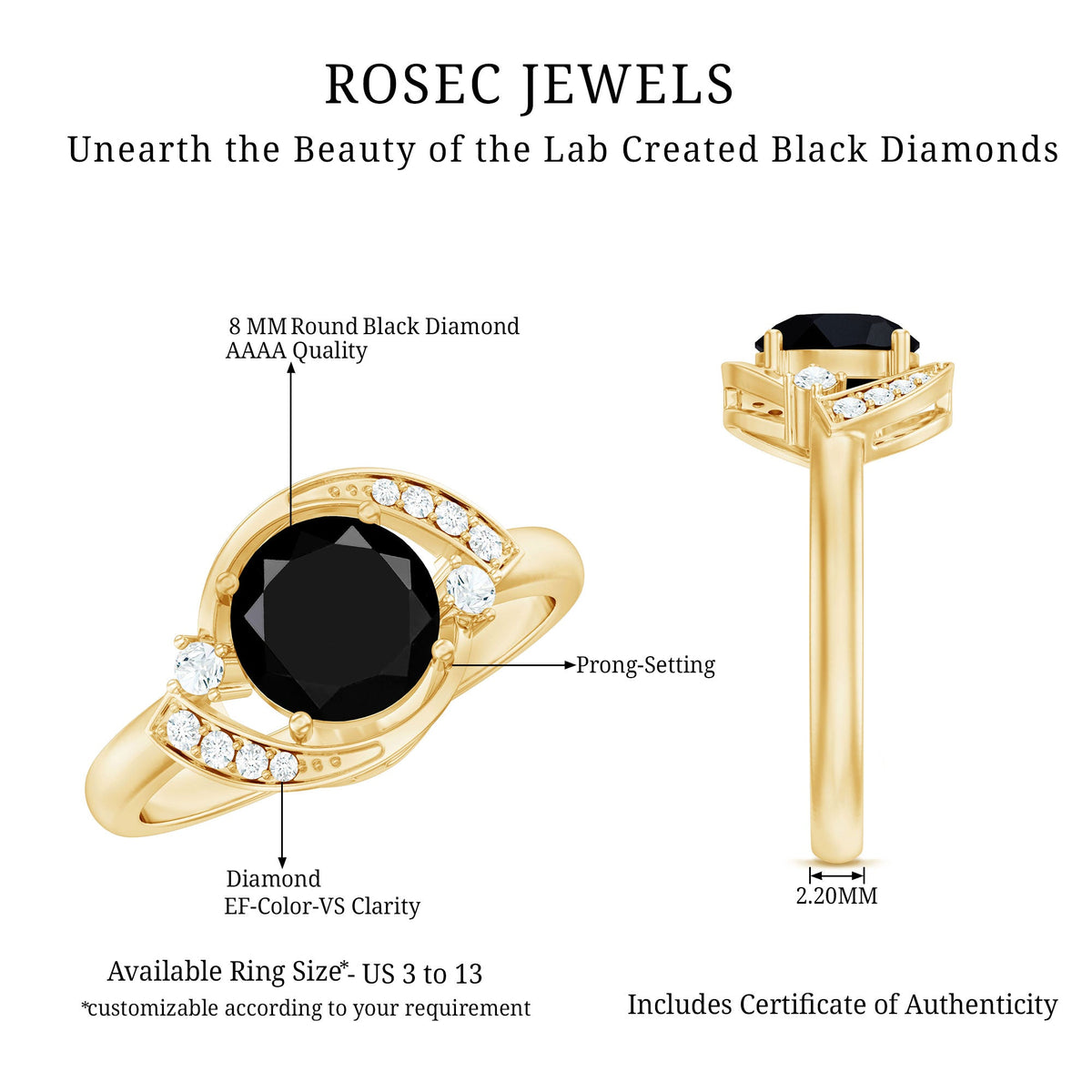 2 Carat Lab Grown Black and White Diamond Engagement Ring for Women