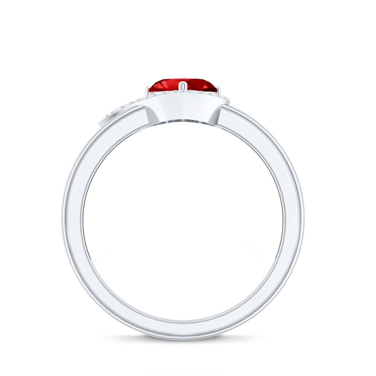0.9 Carat Lab Grown Ruby Heart Engagement Ring with Diamond Halo