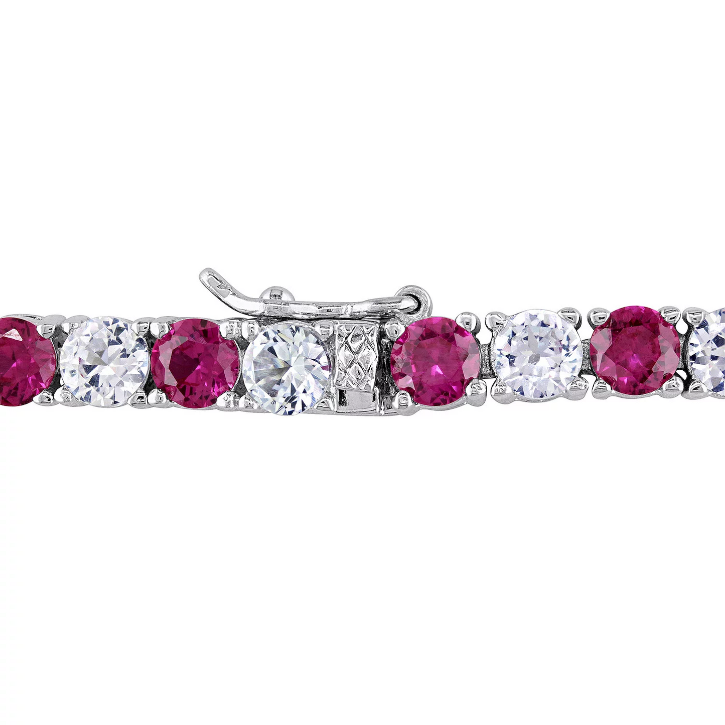 6.00 CTW Lab-Created Ruby & White Sapphire Tennis Bracelet in 14K Gold Overlay – 7.25”