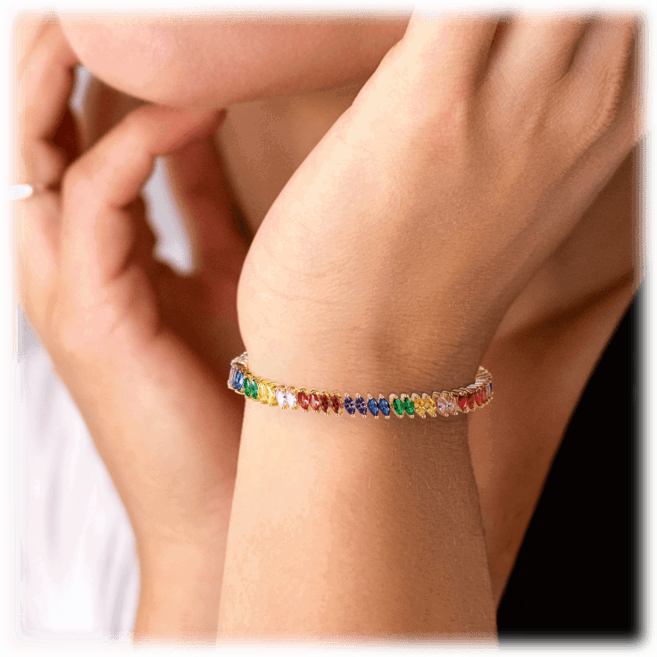 Rainbow Cubic Zirconia Tennis Bracelet with Rainbow Marquise Stones