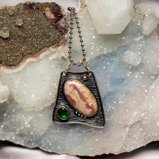 Rhodochrosite Crystal 925 Sterling Silver Pendant Love