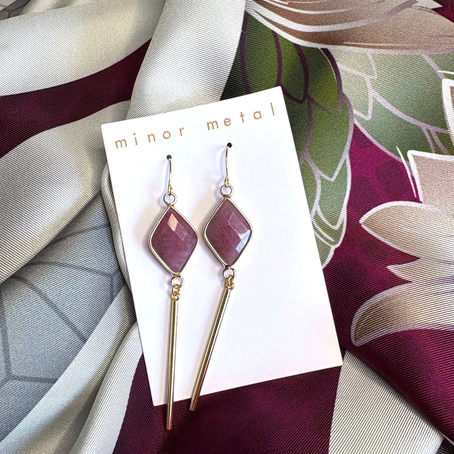 Rose Quartz Diamond Bar Earrings