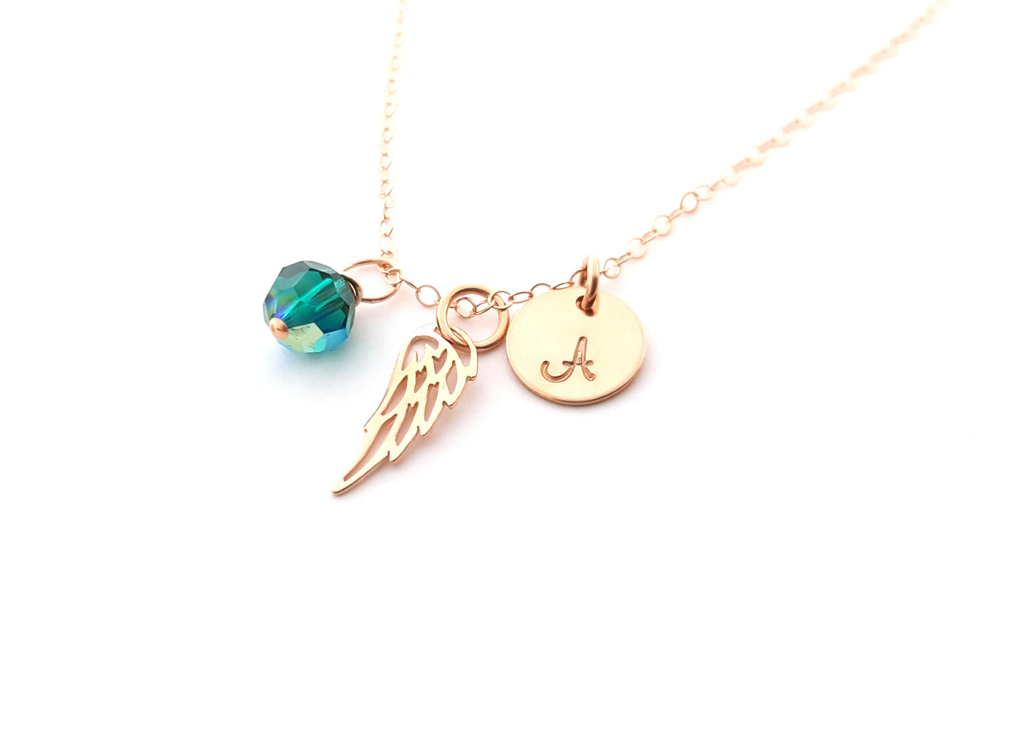 Rose Gold Personalized Angel Wing Necklace - Memorial Jewelry