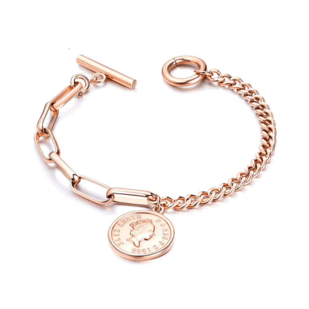 Link Bracelet with Coin Charm and Toggle Clasp