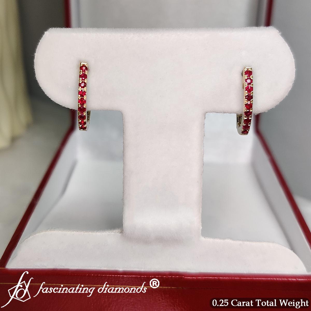 Round Cut 0.25 Ct Diamond Hoop Earrings