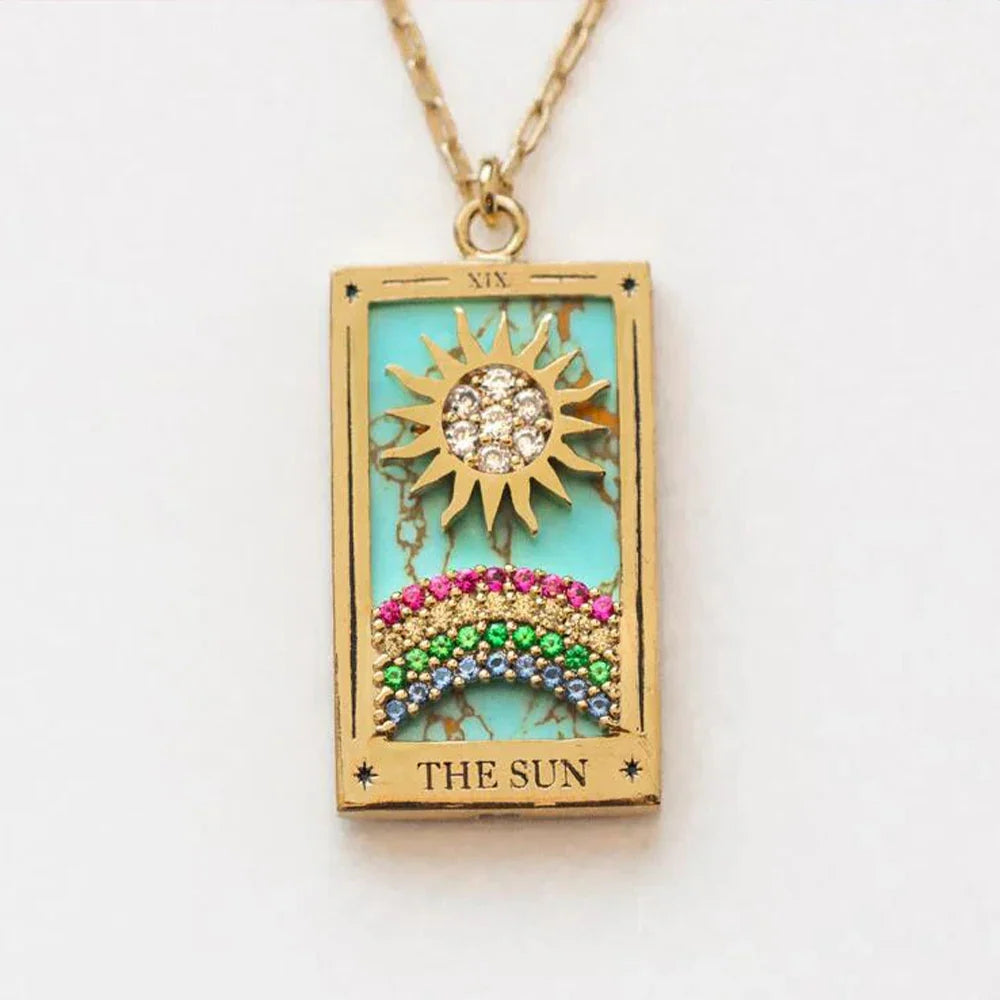 1Pcs Necklace Creative Pendant Tarot Card Elements Sun Star Moon Knight Necklace Pendant Fashion Trendy Accessories