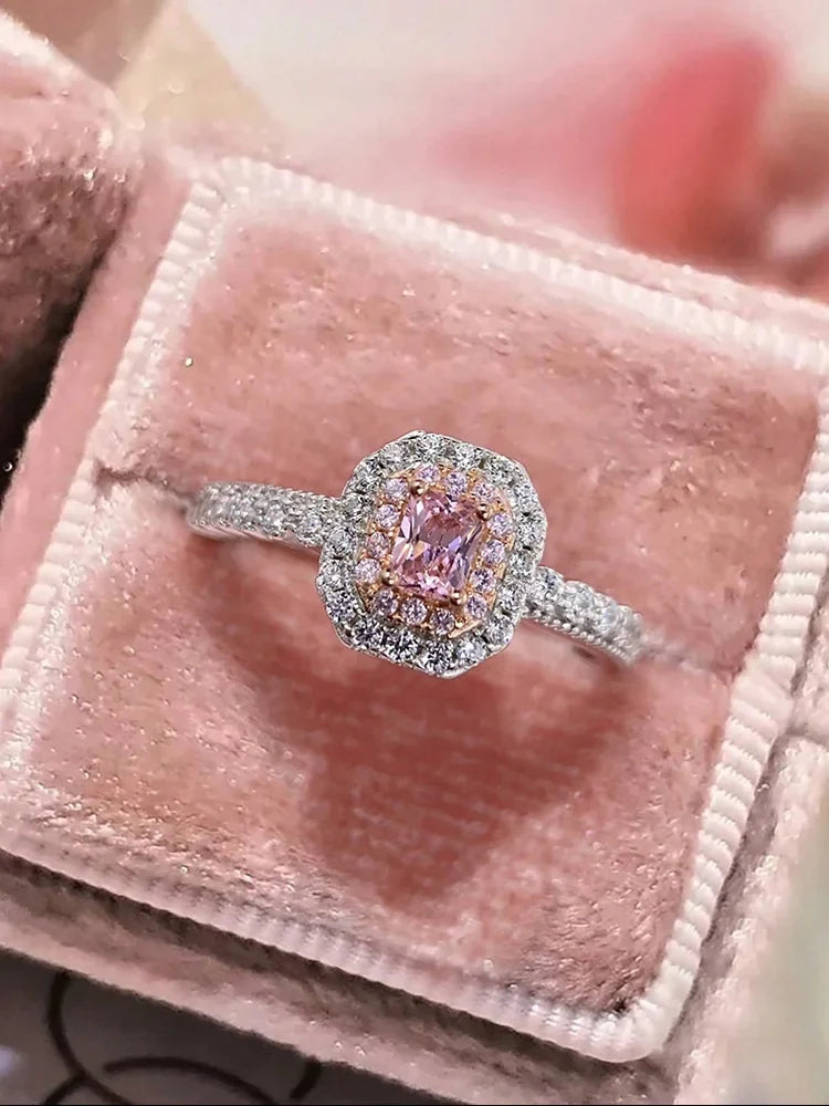 925 Sterling Silver Fashion Delicate Sweet Pink Zircon Ring For Women Anniversary Luxury Personalized High Quality Fine Jewelry