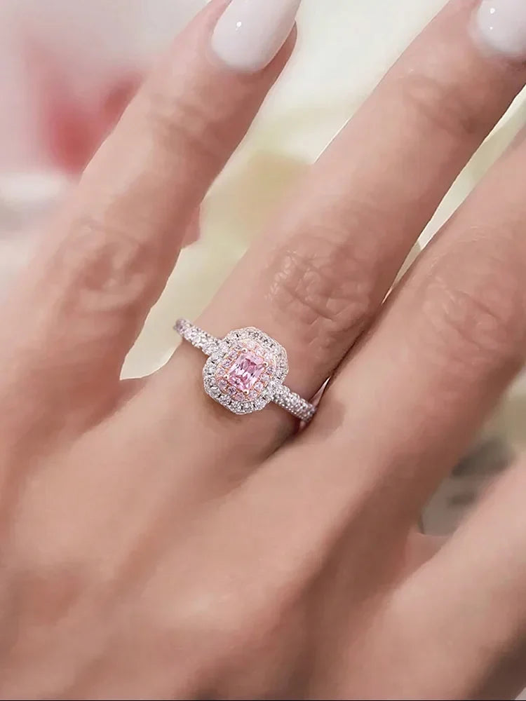 925 Sterling Silver Fashion Delicate Sweet Pink Zircon Ring For Women Anniversary Luxury Personalized High Quality Fine Jewelry