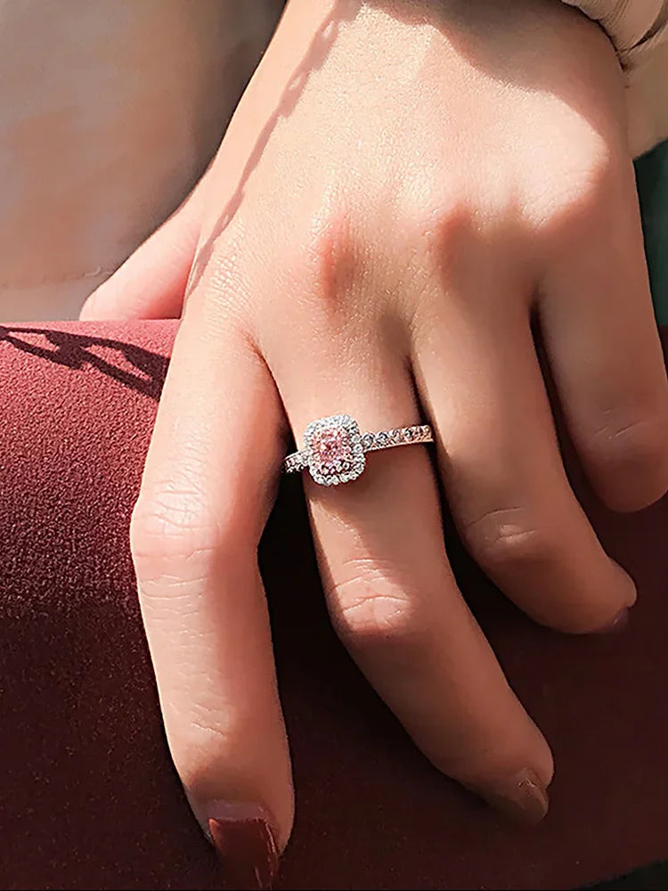 925 Sterling Silver Fashion Delicate Sweet Pink Zircon Ring For Women Anniversary Luxury Personalized High Quality Fine Jewelry