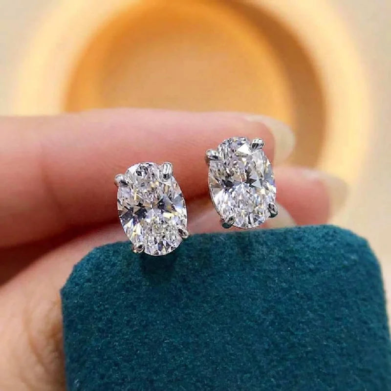 925 Sterling Silver Trendy Sparkling Zircon Oval Stud Earrings for Women Gift Party Fine Jewelry Gift