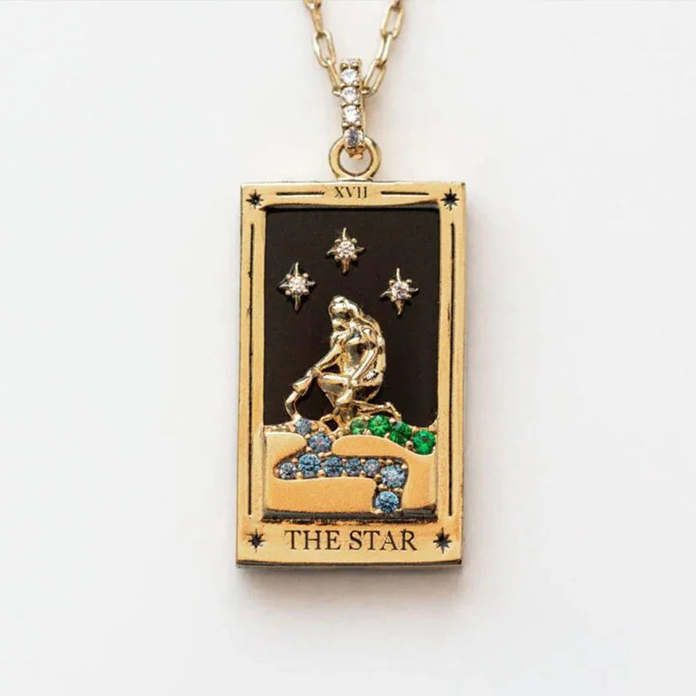 1Pcs Necklace Creative Pendant Tarot Card Elements Sun Star Moon Knight Necklace Pendant Fashion Trendy Accessories