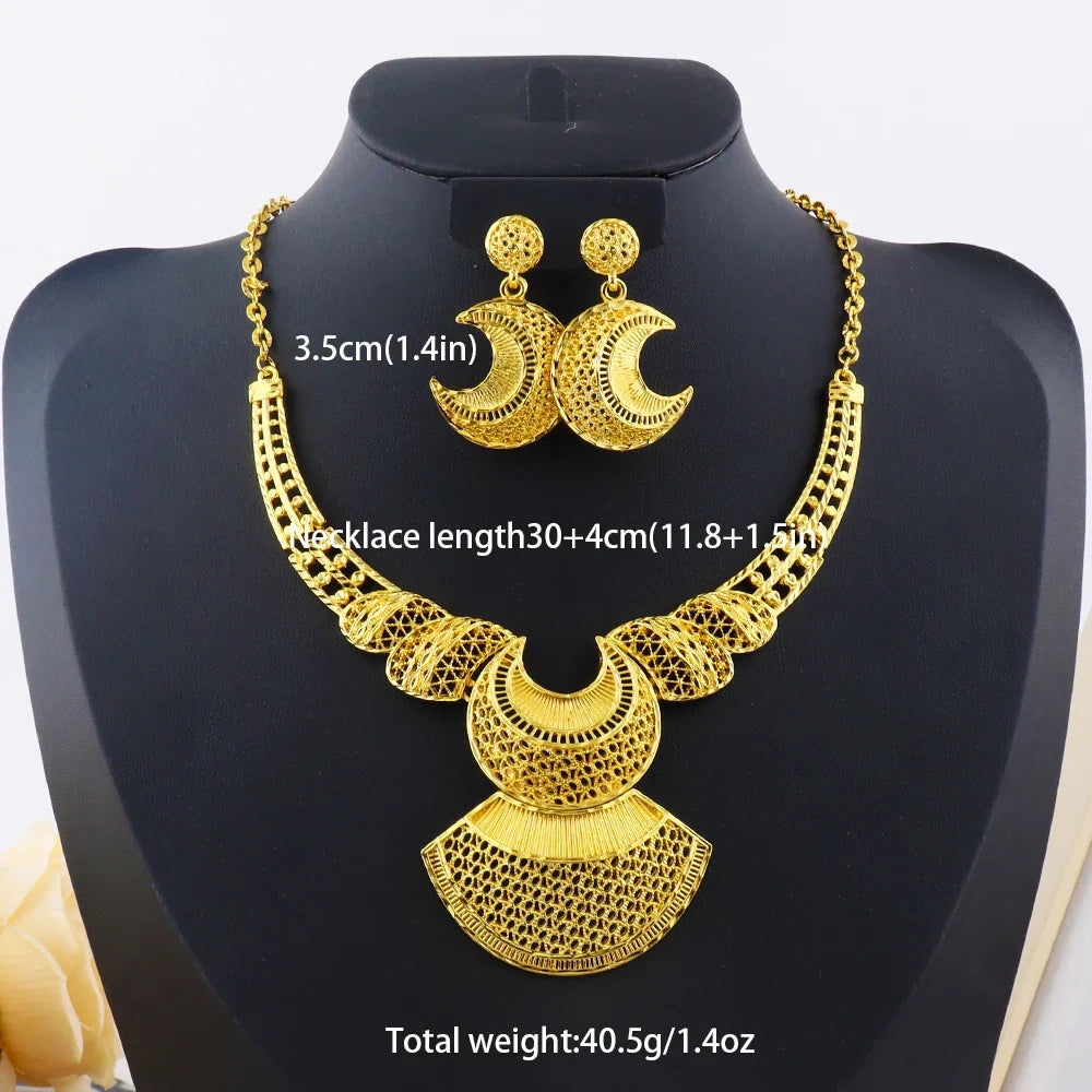 24k gold color party necklace earrings rings set luxury gold jewelry sets for woman wedding party Accessories
