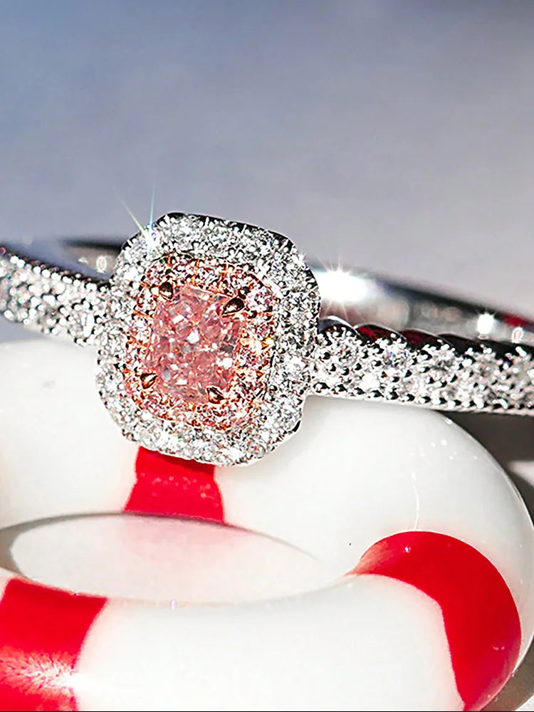 925 Sterling Silver Fashion Delicate Sweet Pink Zircon Ring For Women Anniversary Luxury Personalized High Quality Fine Jewelry