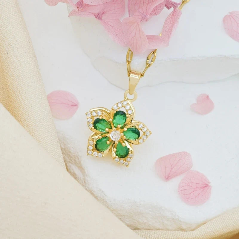 1pc Stainless Steel 5-Petal Flower Necklace With Rotating Pendant For Women Valentines Mom Mother Mother's Day Gift