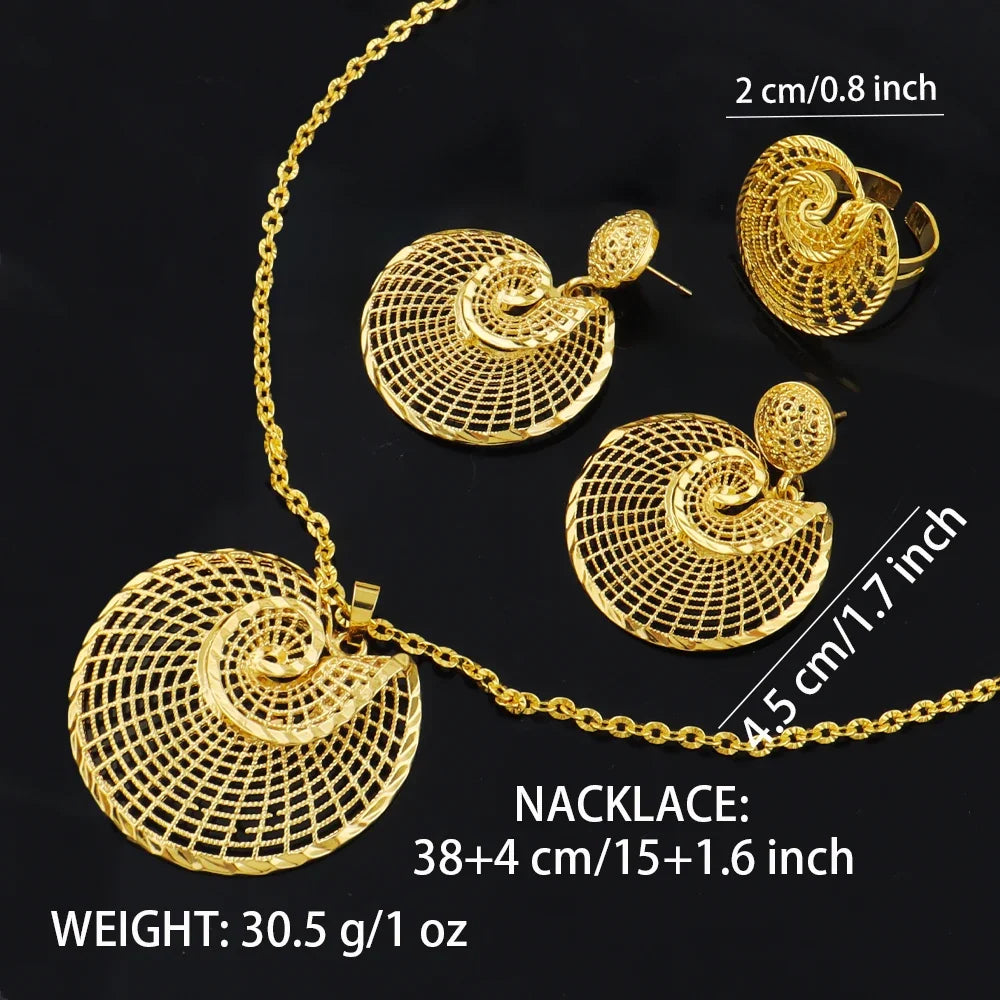 24k gold color party necklace earrings rings set luxury gold jewelry sets for woman wedding party Accessories