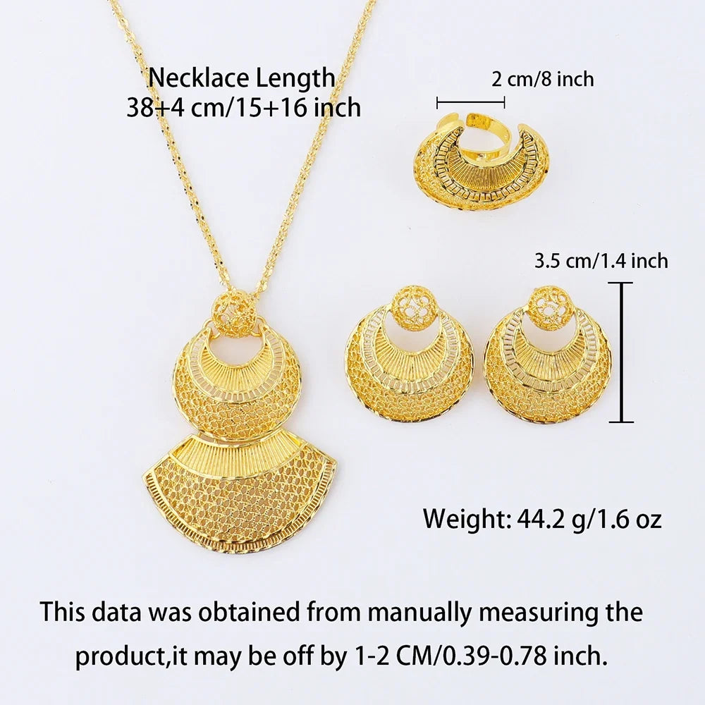 24k gold color party necklace earrings rings set luxury gold jewelry sets for woman wedding party Accessories