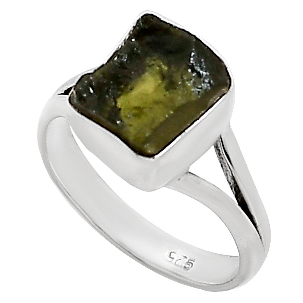 Genuine Czech Moldavite Rough Ring size-6 R-1002 SDR252238