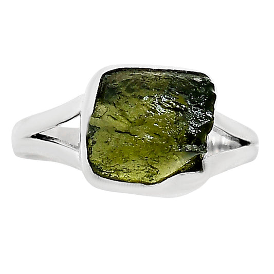 Genuine Czech Moldavite Rough Ring size-8 R-1002 SDR252285