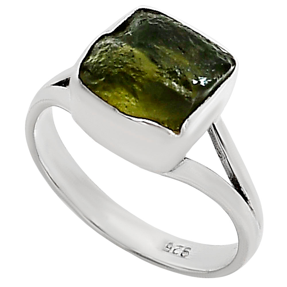 Genuine Czech Moldavite Rough Ring size-8 R-1002 SDR252285