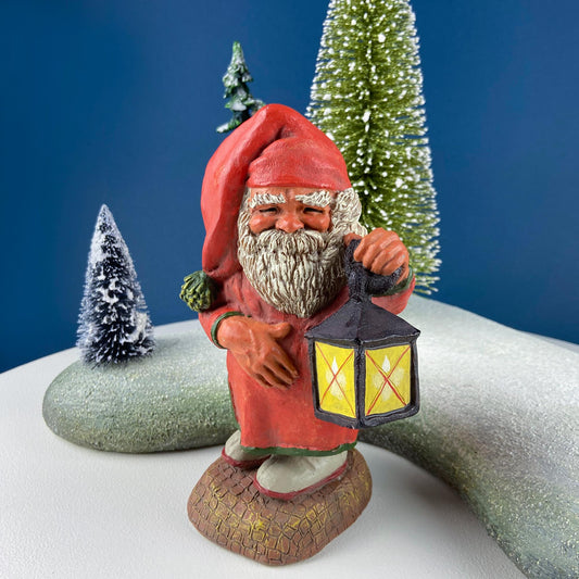 Vintage Santa, Sandman, Klaus Wickl with Lantern by Enesco. Hand Painted Figurine of Smiling Santa. Christmas Holiday Home or Retail Decor.