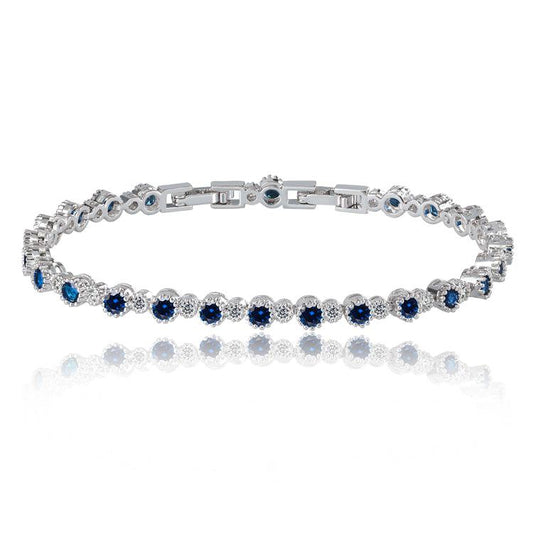 Sapphire and White Diamond Tennis Bracelet with Round Cut Cubic Zirconia