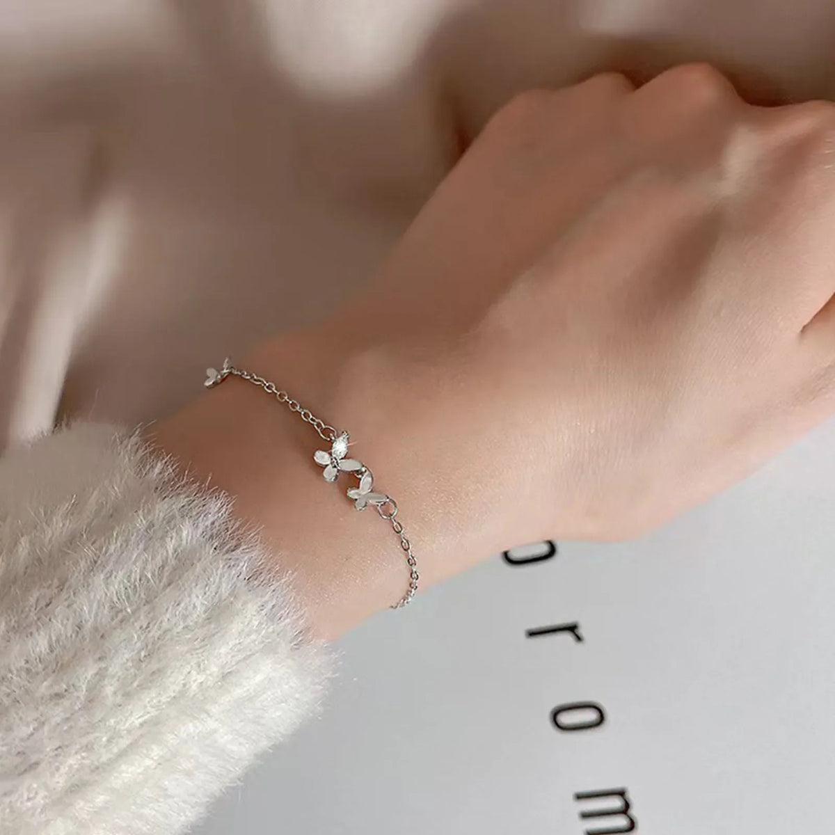 925 Silver Butterfly Bracelet Women's Fashion Temperament Flower Adjustable Bracelet