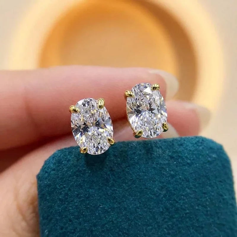 925 Sterling Silver Trendy Sparkling Zircon Oval Stud Earrings for Women Gift Party Fine Jewelry Gift