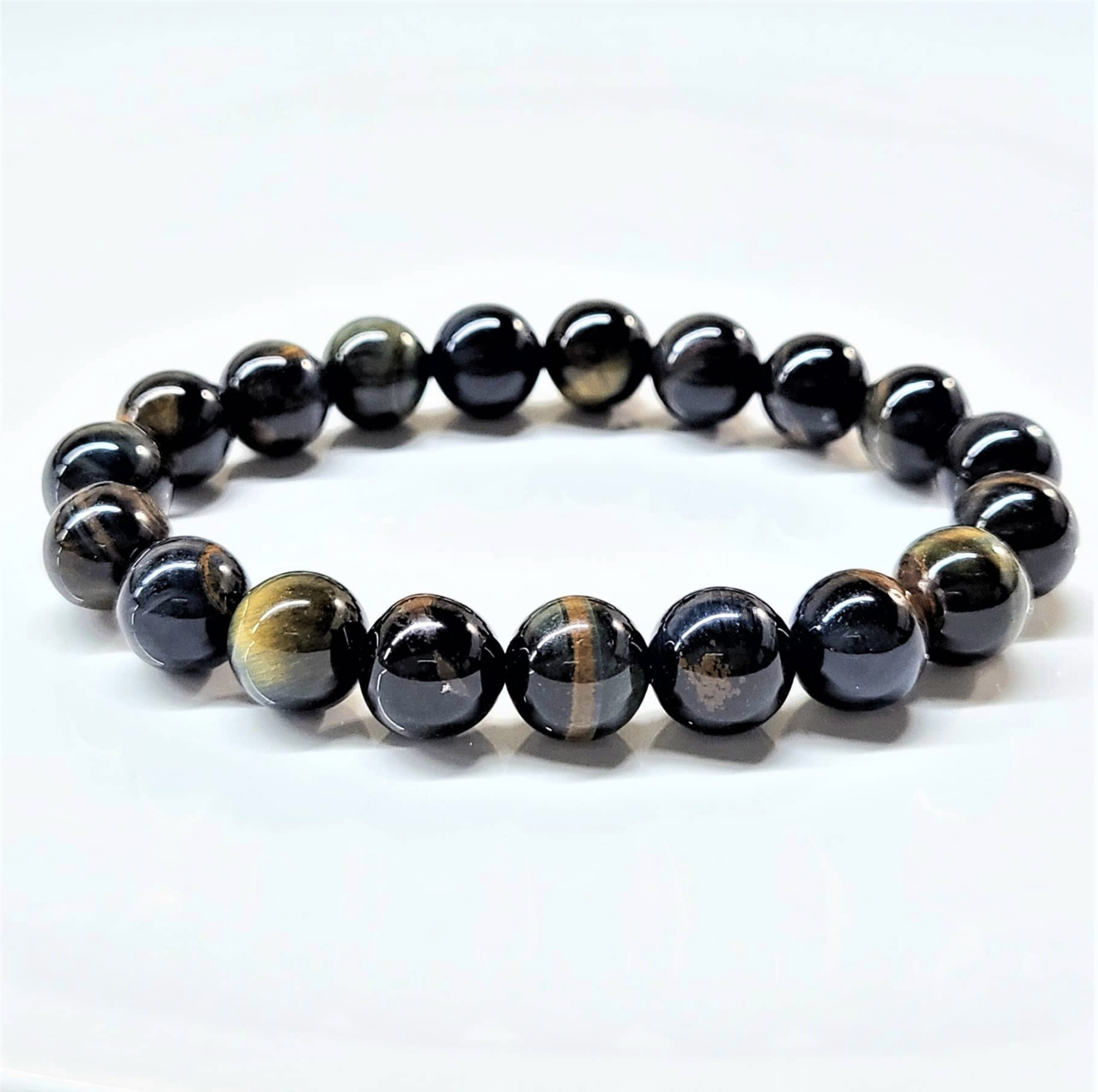 Blue Tiger (Hawk's Eye) Round Bead Bracelet - Mental Stability