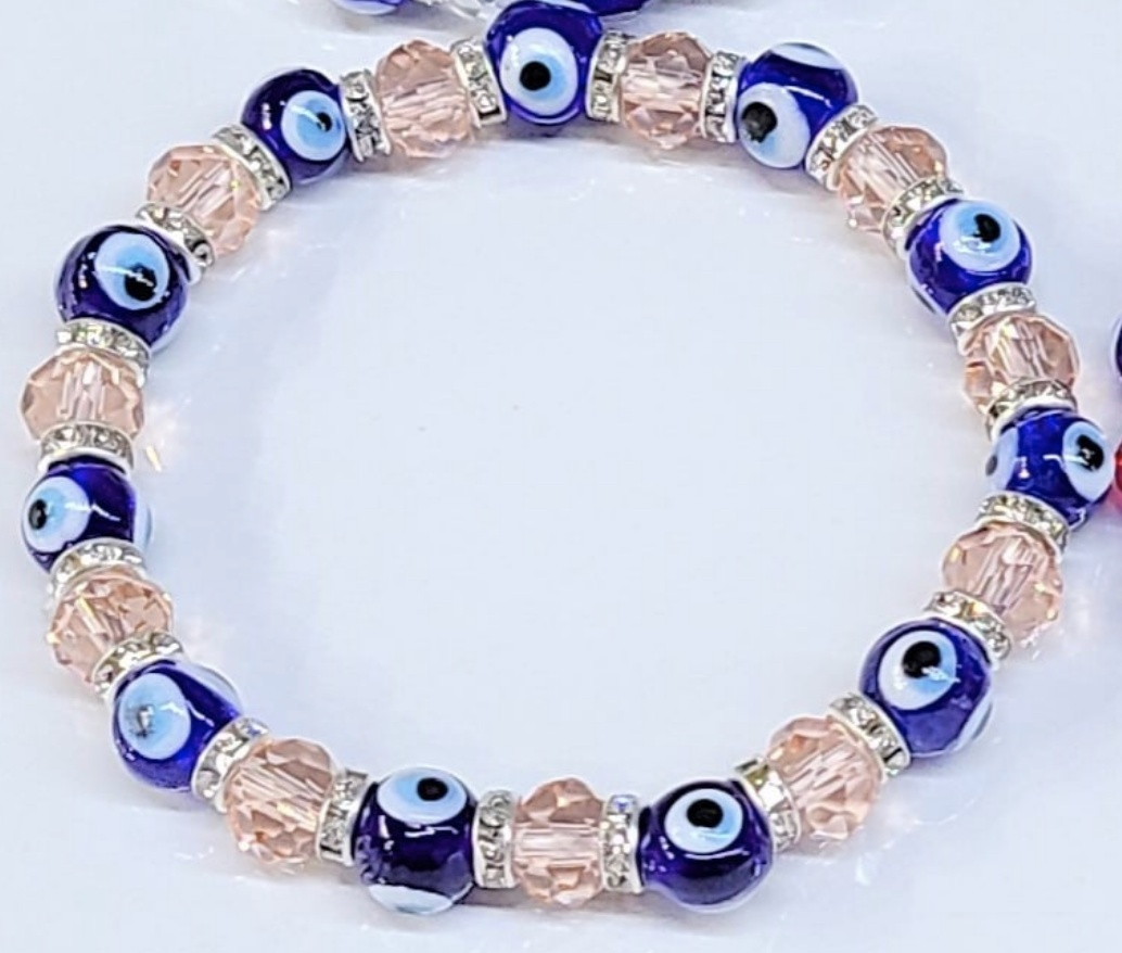 Evil Eye Pink Bead Stackable Bracelet