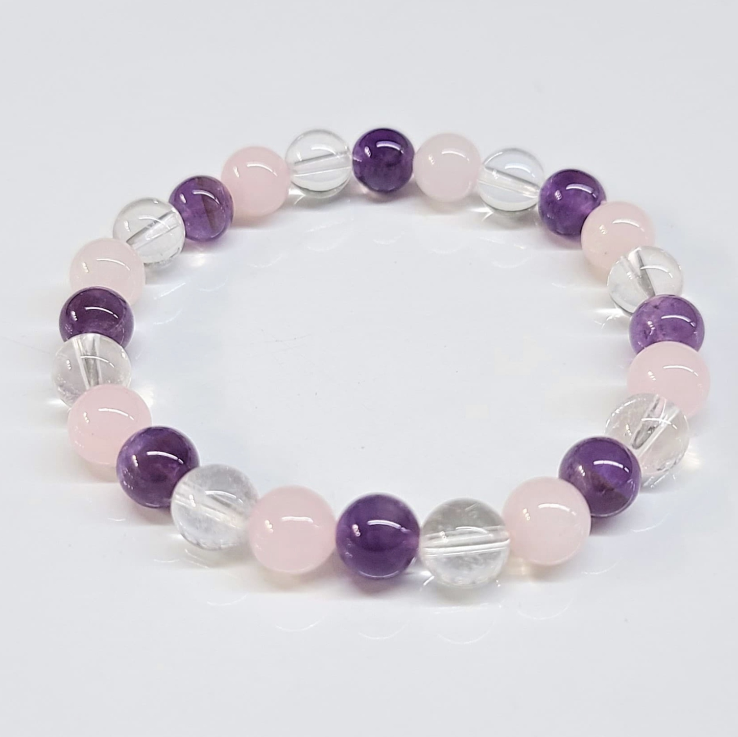 Amethyst/ClearQuartz/Rose Quartz Round Bead Bracelet 8mm - Holy Trinity