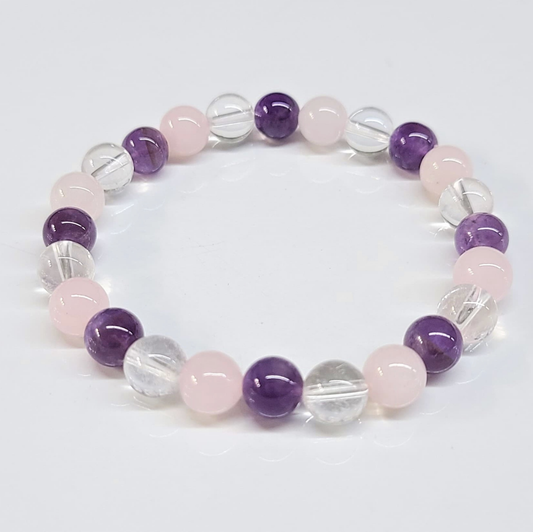 Amethyst/ClearQuartz/Rose Quartz Round Bead Bracelet 8mm - Holy Trinity