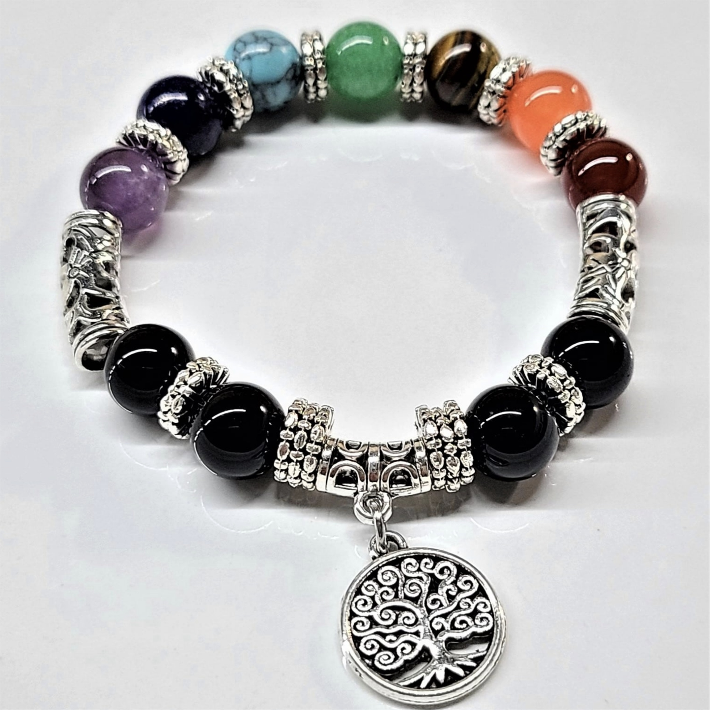 Gemstone Chakra Round Bead Bracelet 10mm - Protective Soul