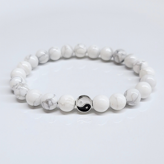 Howlite Yin Yang Round Bead Bracelet 8mm - Emotional Stability