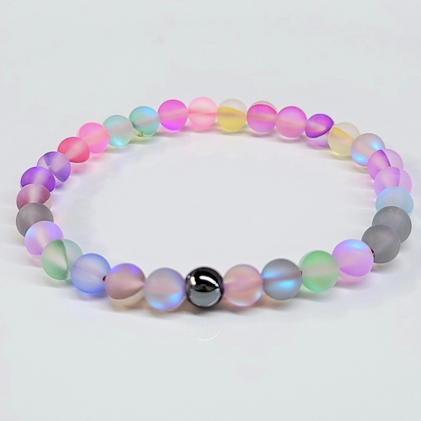 Mermaid Rainbow Glass Round Bead Bracelet 6mm - Childlike Joy
