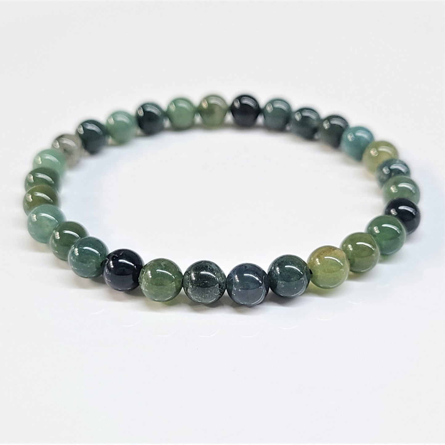 Moss Agate Round Bead Bracelet - Nature Renewal