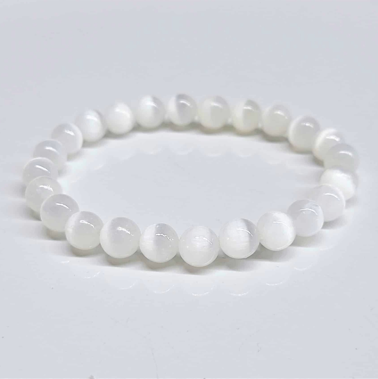 Selenite Round Bead Bracelet 8mm - Aura Cleanser
