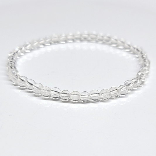 Clear Quartz Round Bead Bracelet 4mm - Amplifies Intent