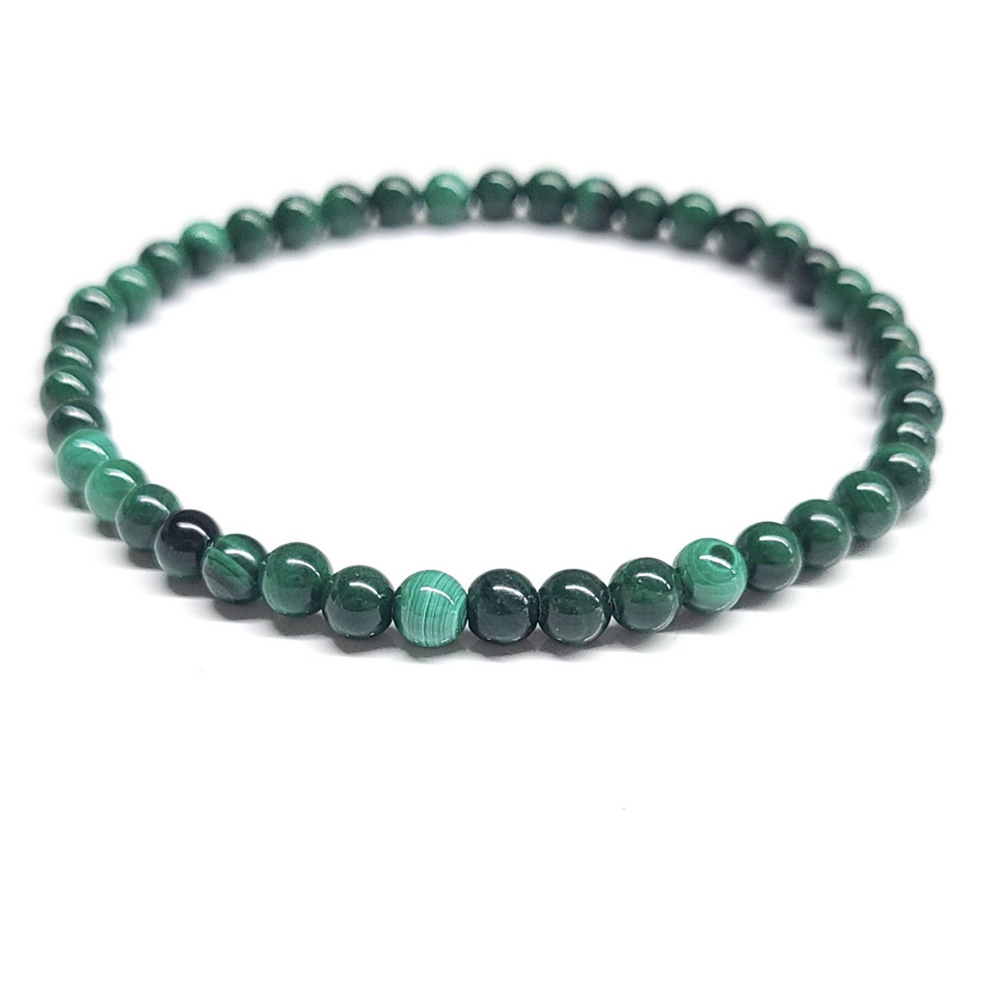 Natural Malachite Round Bead Bracelet 4mm - Heart Centered Abundance