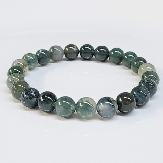 Moss Agate Round Bead Bracelet - Nature Renewal