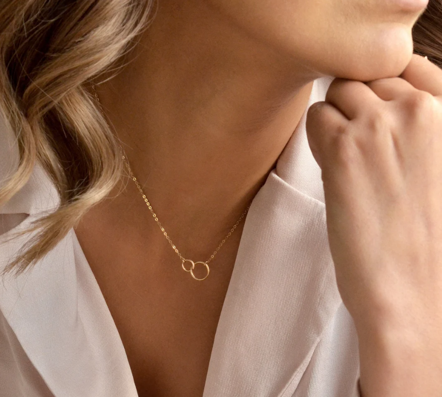 Two Linked Gold Circles Necklace – 18" Chain