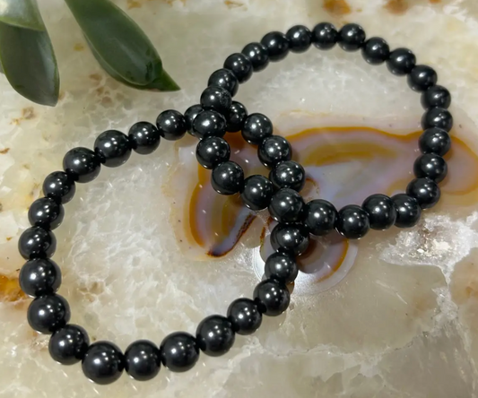 Natural Shungite Bead Bracelet – 8mm Beads | EMF Protection & Purification | Unisex – Made in Russia